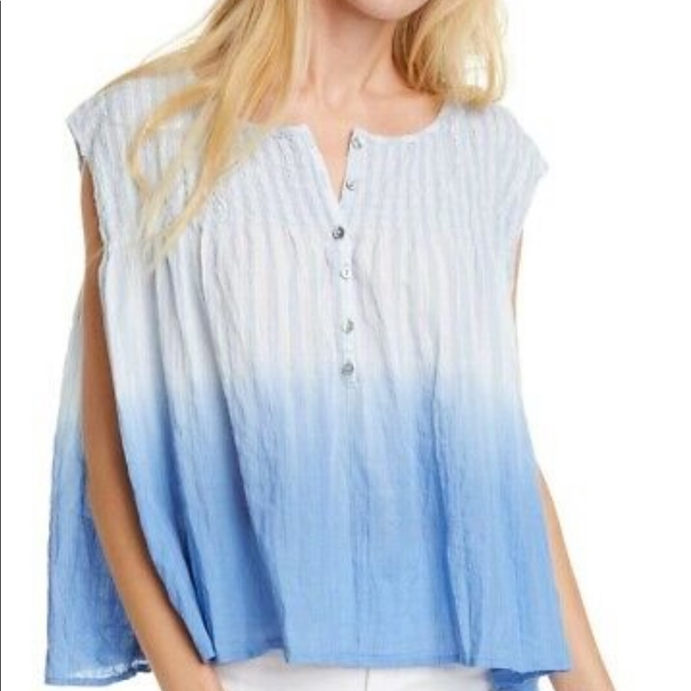 We The Free Free People Blue Ombré Chambray Combo Sleevless Top Size Medium